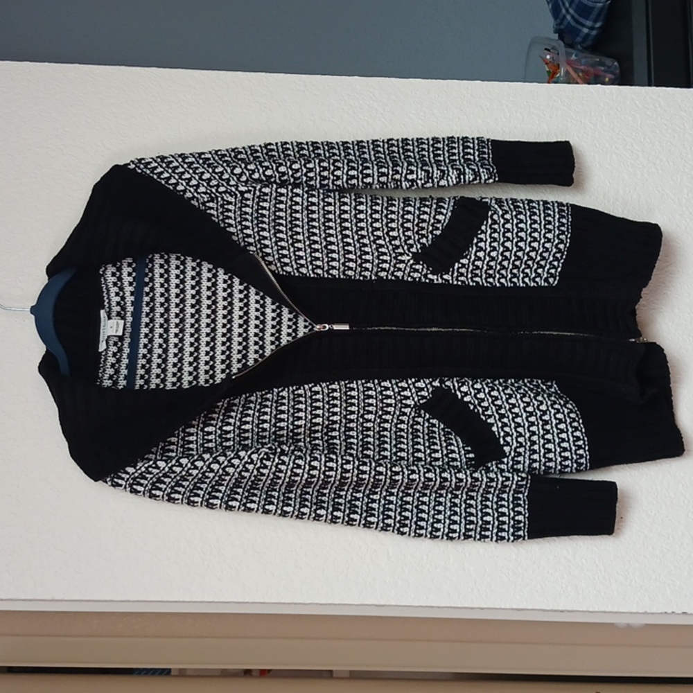 Cowl neck zip front sweater